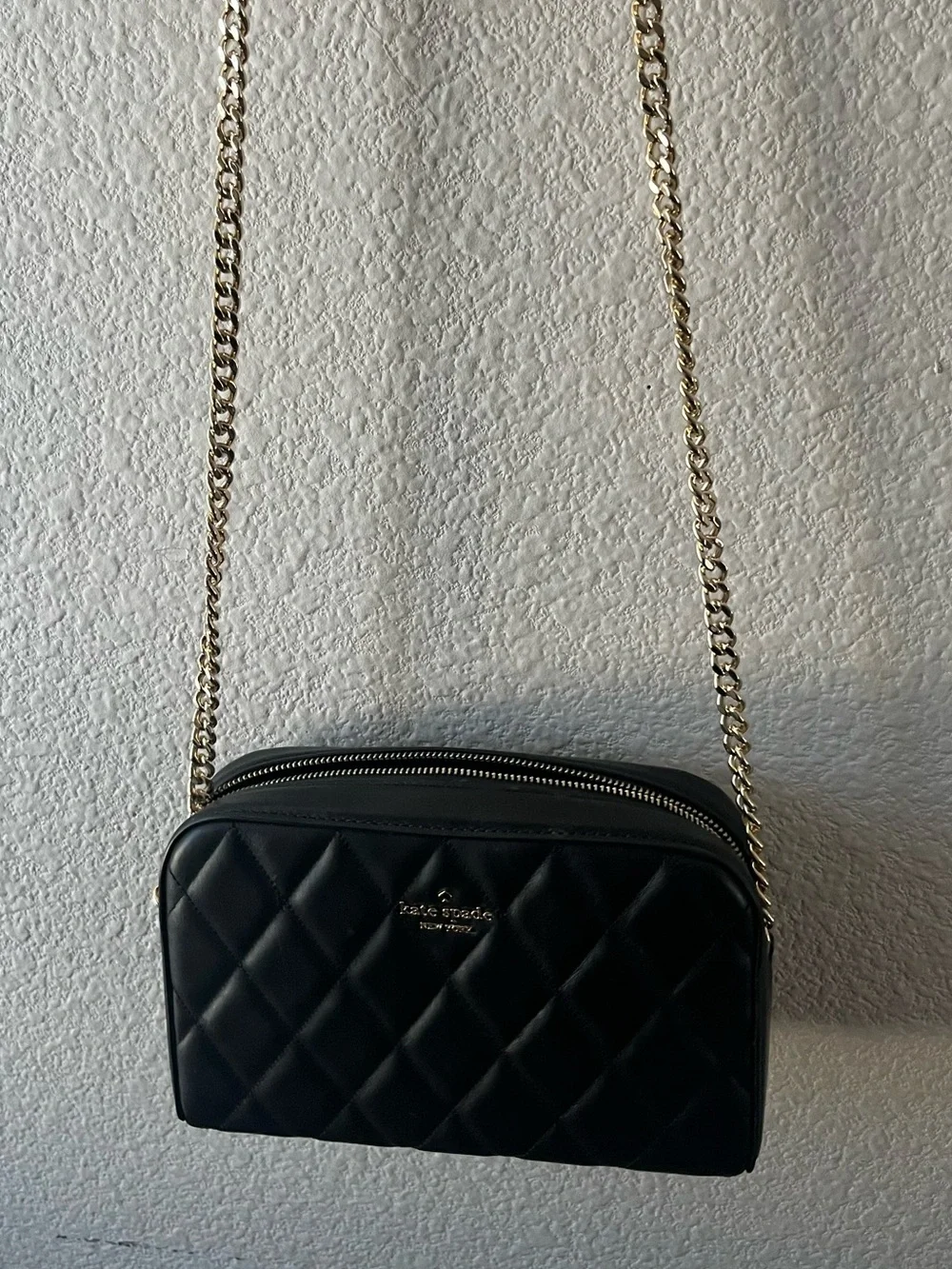 kate spade Quilted Black Crossbody with Gold Chain Strap